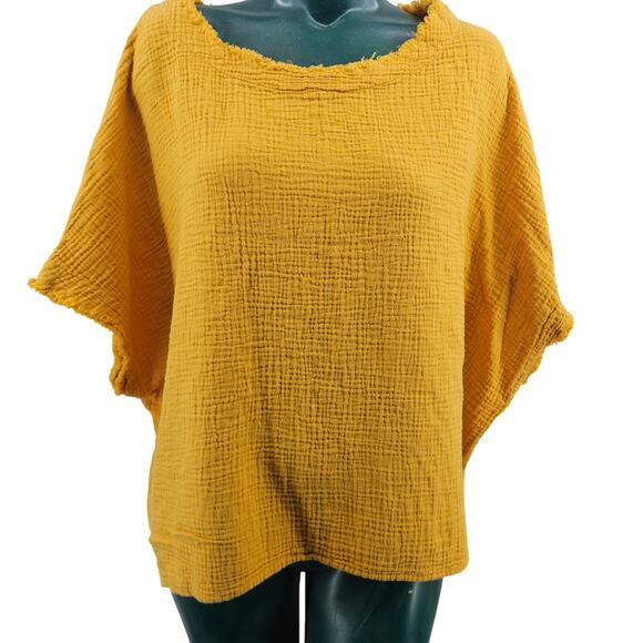 Before you Crepe Gauze Pumpkin Orange Cotton Oversize Boho Tunic Top Size S 3579 - Picture 1 of 7